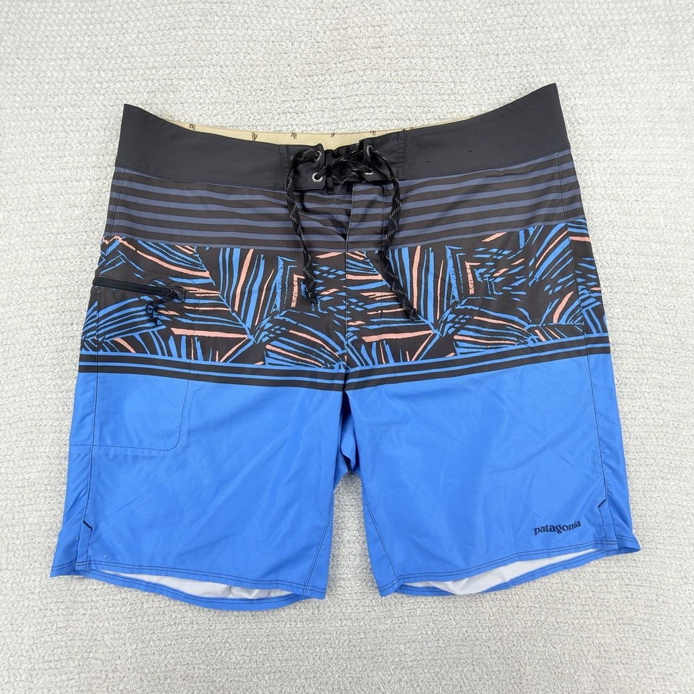 Patagonia Wavefarer Board Shorts Mens 36 Blue Tropical Surf Swim Beach Outdoor